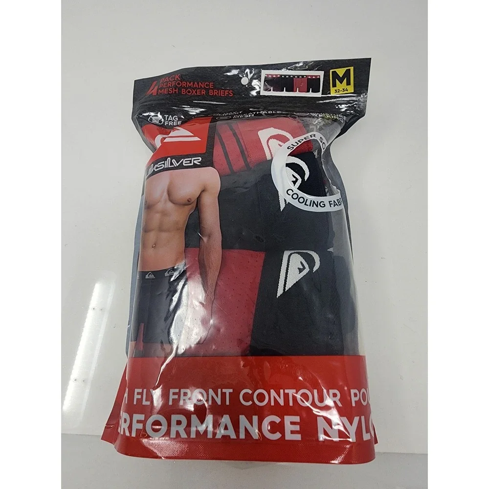 Quiksilver Mens Performance Mesh Boxer Briefs Black Red Nylon Blend Size Medium